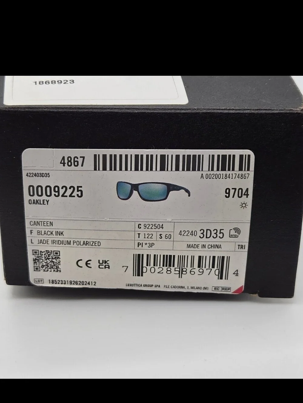 Oakley Canteen OO9225-04 Polarized Sunglasses Black Ink Jade Iridium NEW